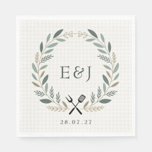 Serviette En Papier Mariage BBQ Monogramme Rustique I Do