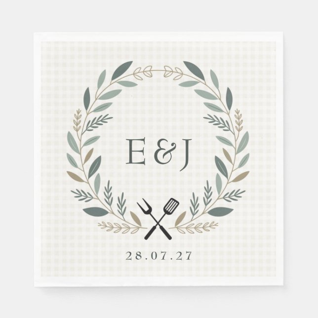 Serviette En Papier Mariage BBQ Monogramme Rustique I Do (Devant)
