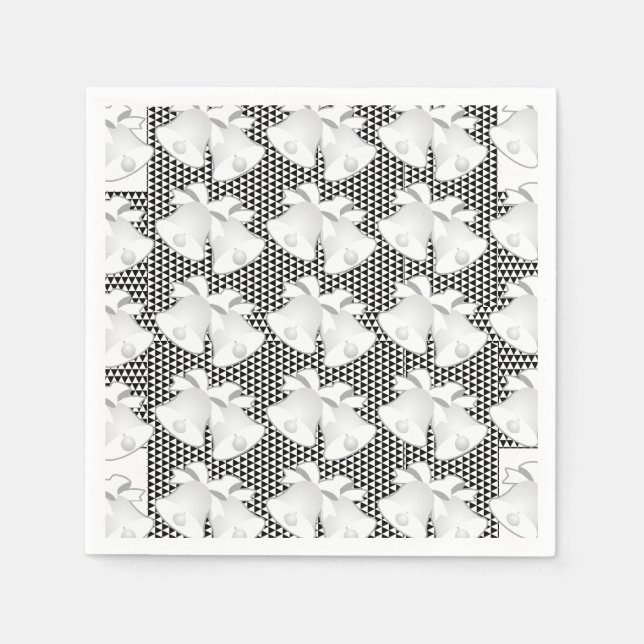 Serviette En Papier Mariage Bells Répéter Blk White Geo (Devant)