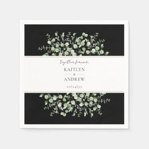 Serviette En Papier Mariage Black Eucalyptus Ensemble Pour Toujours