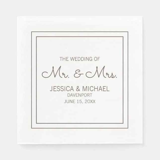 Serviette En Papier Mariage Blanc Élégant Chic Moderne (Devant)