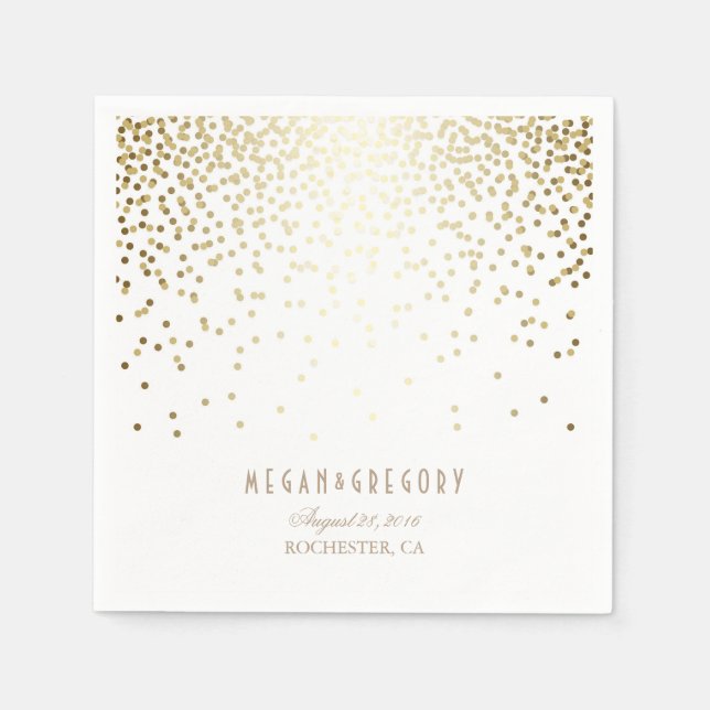 Serviette En Papier Mariage blanc Gold Confetti (Devant)