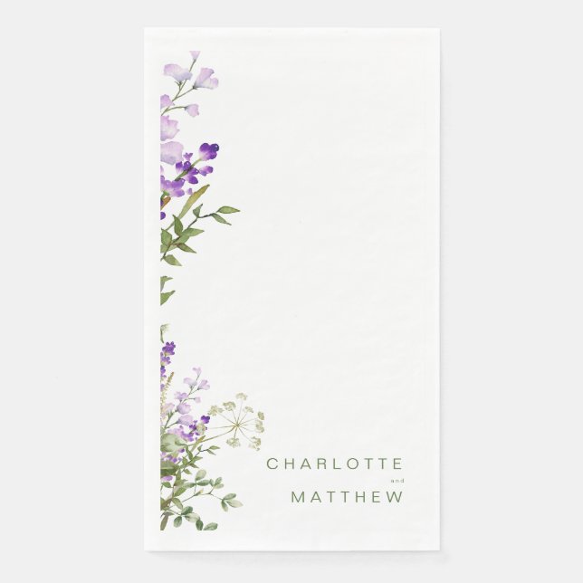 Serviette En Papier Mariage blanc Lavande verte simple (Devant)