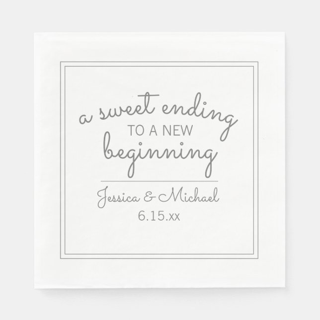 Serviette En Papier Mariage blanc moderne doux fin nouveau début (Devant)