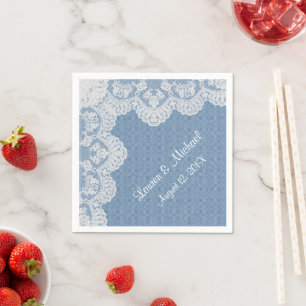 Serviette En Papier Mariage bleu Denim et dentelle