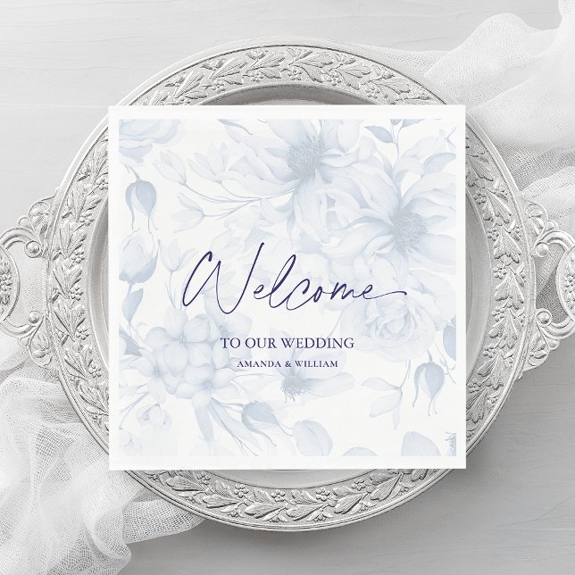 Serviette En Papier Mariage bleu Dusty Napkin - Bienvenue (Créateur téléchargé)