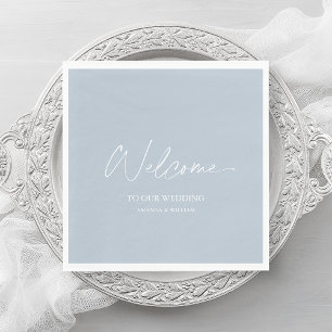 Serviette En Papier Mariage bleu Dusty Napkin - Bienvenue