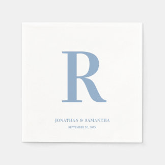 Serviette En Papier Mariage bleu et blanc Dusty Monogramme moderne