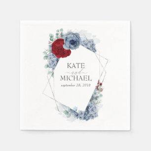 Serviette En Papier Mariage bleu et rouge bordeaux