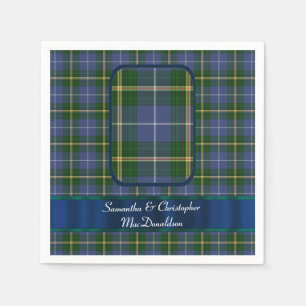 Serviette En Papier Mariage bleu et vert tartan plaid