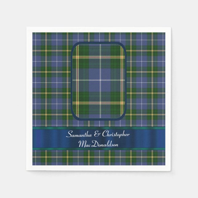 Serviette En Papier Mariage bleu et vert tartan plaid (Devant)