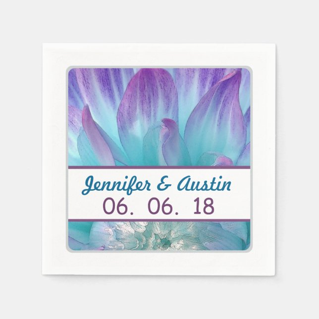 Serviette En Papier Mariage bleu et violet superbe Dahlia A09 (Devant)