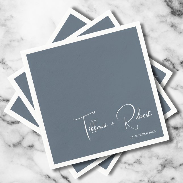 Serviette En Papier Mariage bleu foncé minimaliste modifiable (Créateur téléchargé)