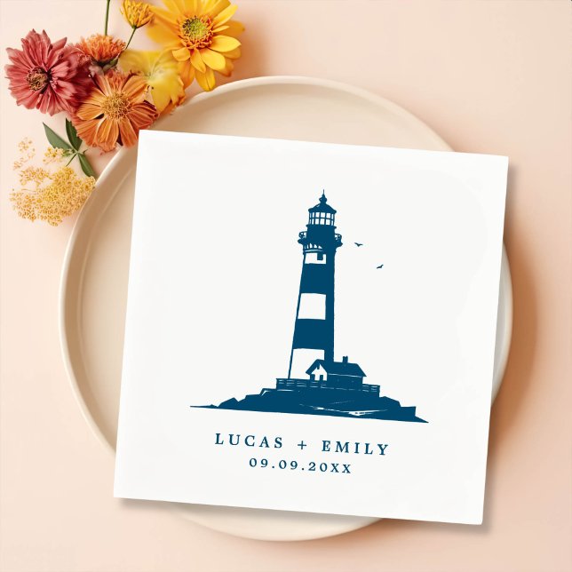 Serviette En Papier Mariage bleu foncé Nautical Seaside (Créateur téléchargé)