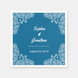 Serviette En Papier Mariage bleu je main tiré Mariage Paisley Napkin