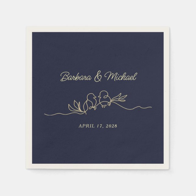 Serviette En Papier Mariage Bleu Marine (Devant)