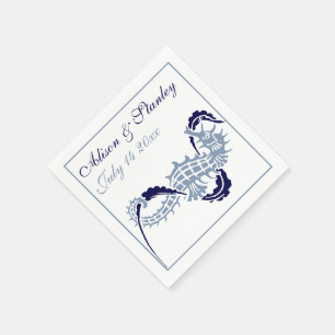 Serviette En Papier Mariage bleu marine et poussiéreux pour hippocampe