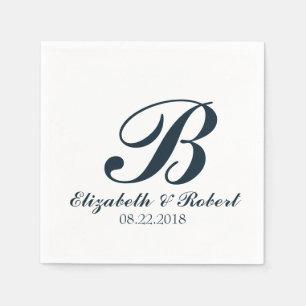 Serviette En Papier Mariage bleu marine Monogram Napkins