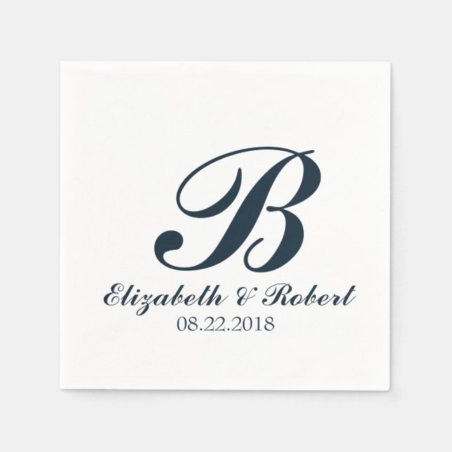 Serviette En Papier Mariage bleu marine Monogram Napkins (Devant)