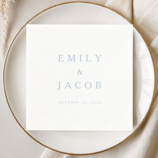 Serviette En Papier Mariage Bleu Minimaliste Élégant