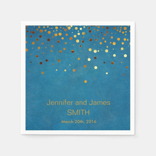 Serviette En Papier Mariage bleu personnalisé Confetti Parties scintil (Devant)