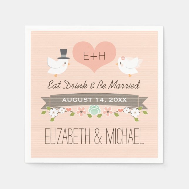 Serviette En Papier Mariage Blush Inséparable Dove (Devant)