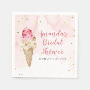 Serviette En Papier Mariage Blush Rose et Crème Glacée Dorée