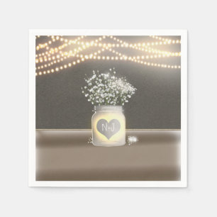 Serviette En Papier Mariage Bocal Mason Lumineux en Forme de Coeur et 