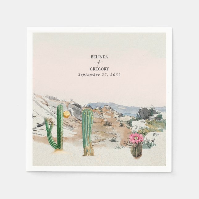 Serviette En Papier Mariage bohème au cactus du désert à l'aquarelle (Devant)