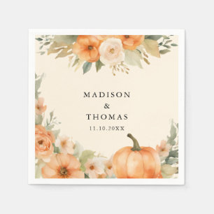 Serviette En Papier Mariage bohème aux fleurs aquarelles et citrouille