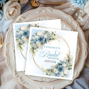 Serviette En Papier Mariage bohème bleu poussiéreux floral eucalyptus 