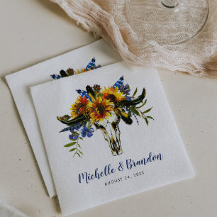 Serviette En Papier Mariage Bohème Champêtre Bleu Nuit Tournesol