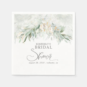 Serviette En Papier Mariage Bohème Champêtre Fleurs d'Eucalyptus Dorée