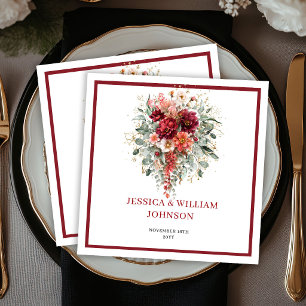 Serviette En Papier Mariage Bohème d'Automne à la végétation florale b