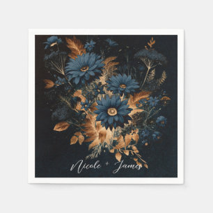 Serviette En Papier Mariage Bohème Luxueux Bleu Nuit et Or