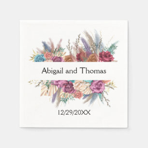 Serviette En Papier Mariage Bohème Personnalisé Tendance Florale