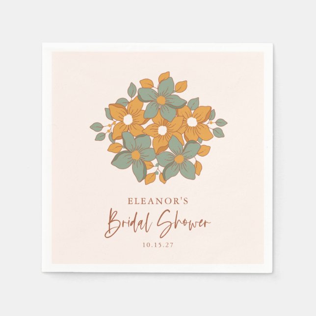 Serviette En Papier Mariage Bohème Rétro Fleurs Personnalisé Jaune Cya (Devant)