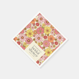 Serviette En Papier Mariage Bohème Rétro Fleurs Roses Jaunes Personnal