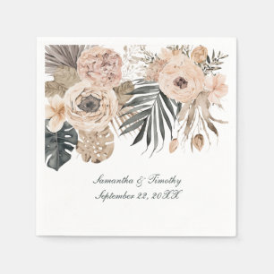 Serviette En Papier Mariage Bohème Rose Beige Gris Floral Botanique