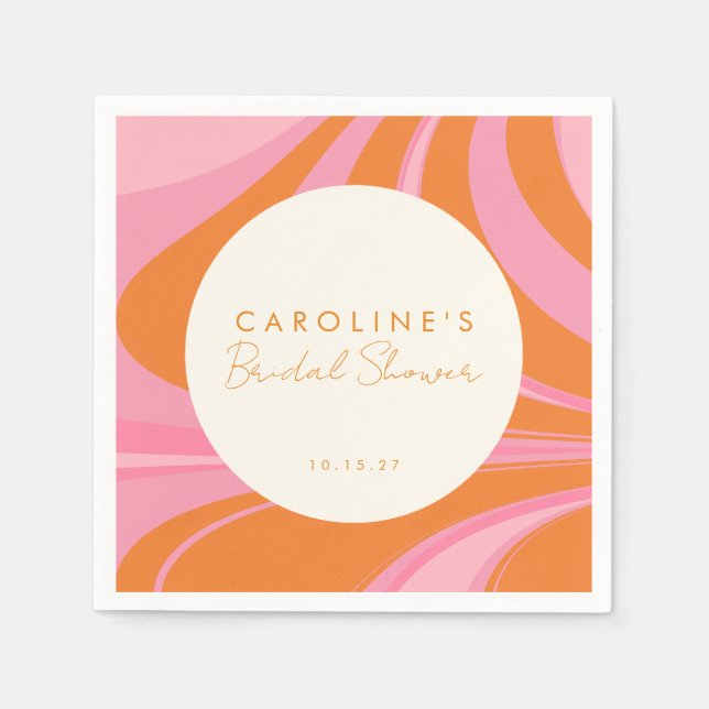 Serviette En Papier Mariage Bohème Rose Orange Abstrait Personnalisé (Devant)