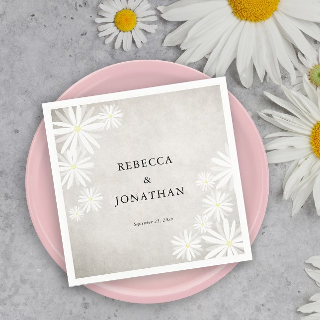 Serviette En Papier Mariage Bohème Rustique Fleurs Blanches Simples (Créateur téléchargé)