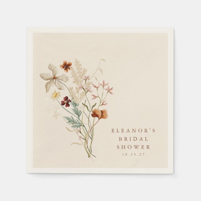 Serviette En Papier Mariage Bohème Rustique Fleurs de Prairie Floral (Devant)