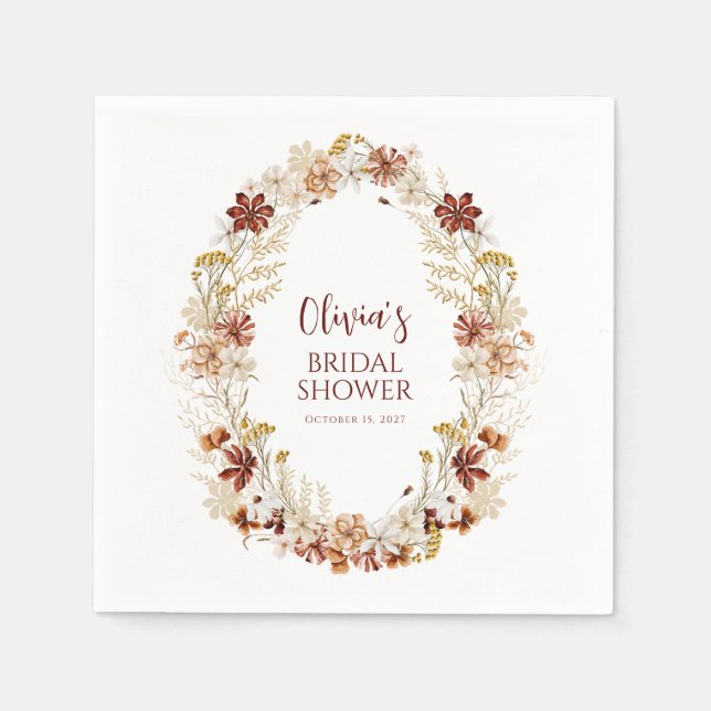 Serviette En Papier Mariage Bohème Rustique Floral Bourgogne Personnal (Devant)