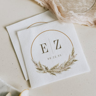 Serviette En Papier Mariage Bohème Tropical avec Herbe des Pampas