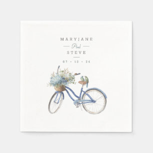Serviette En Papier Mariage Bohemian Blue Bicycle Watercolor