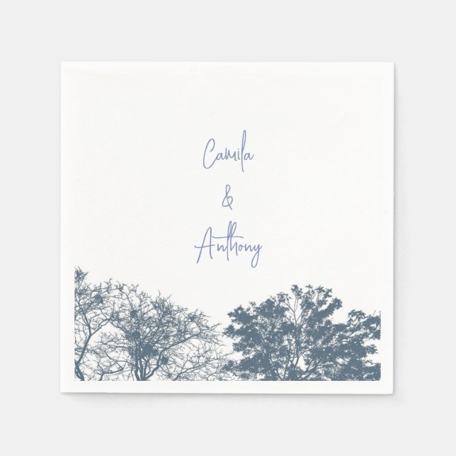 Serviette En Papier Mariage Boho Arbres Bleus Bas (Devant)