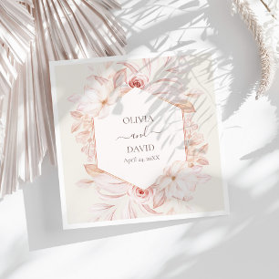 Serviette En Papier Mariage Boho Beige et rose Roses