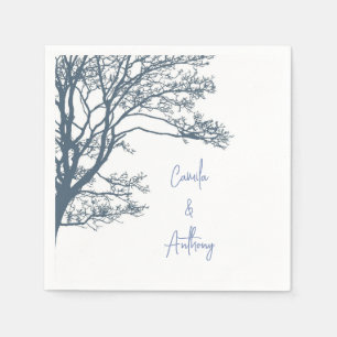 Serviette En Papier Mariage Boho d'arbre simple bleu