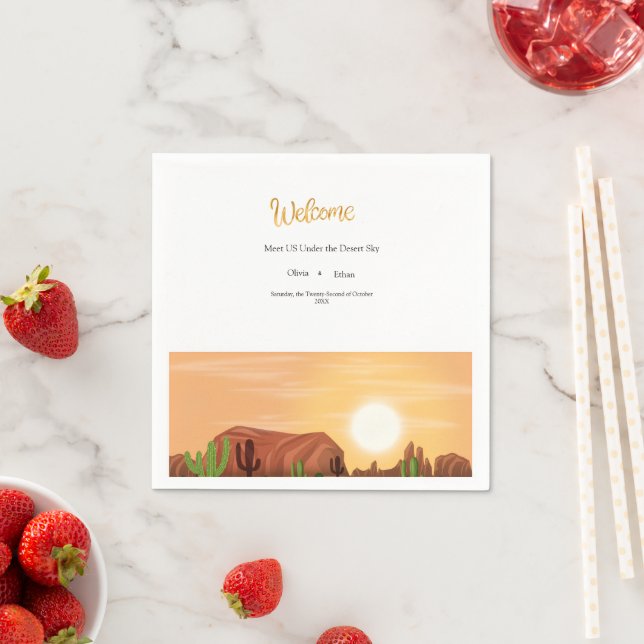 SERVIETTE EN PAPIER MARIAGE BOHO DÉSERTIQUE TERRE CUITE (En situation)