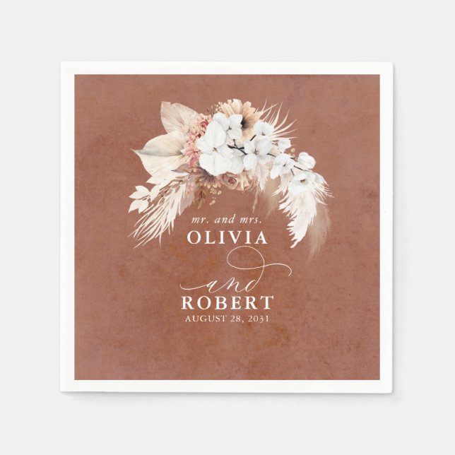 Serviette En Papier Mariage Boho en terre cuite (Devant)